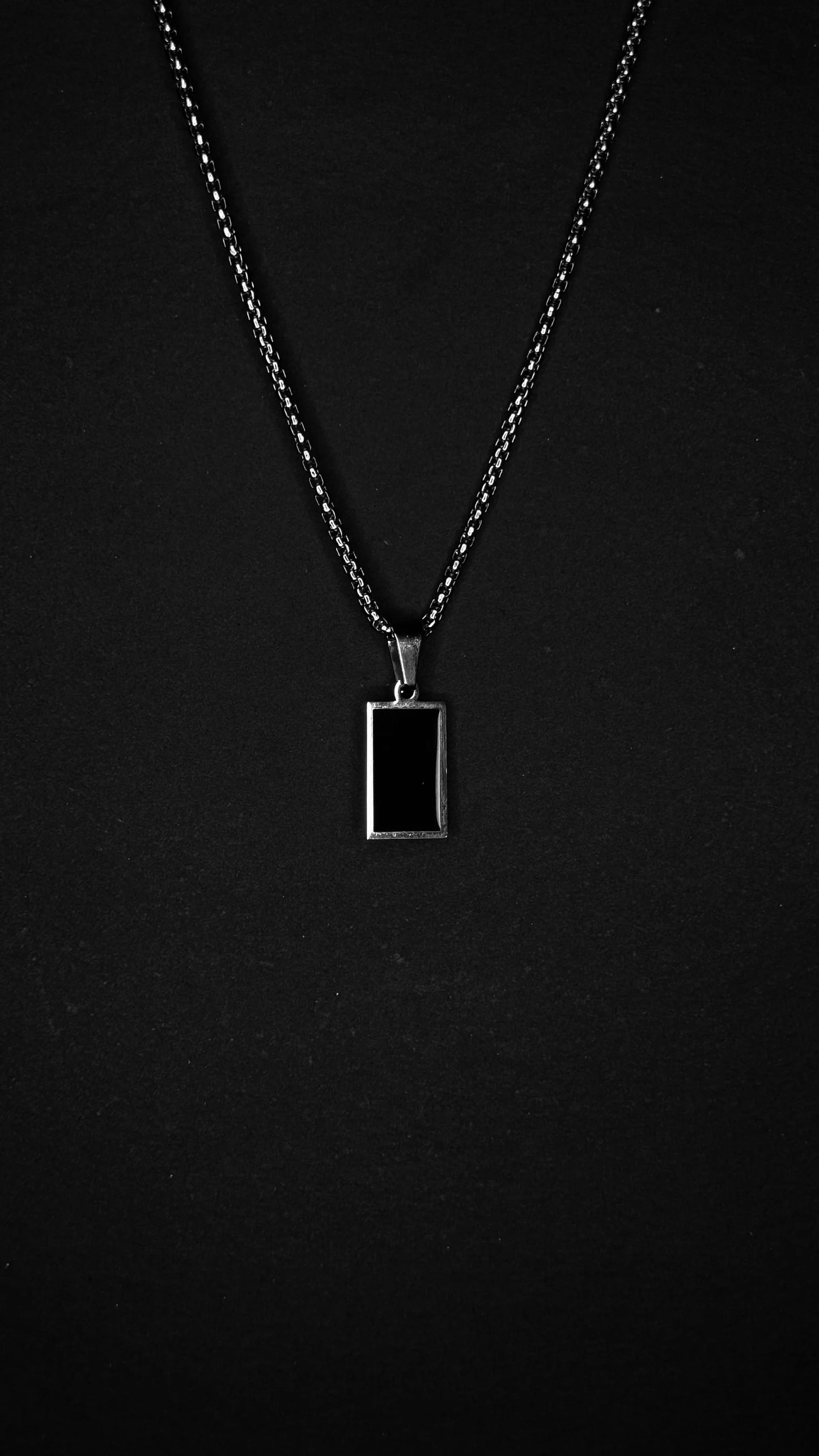 Classic Onyx Black Stone Pendent-Chain-For Both Boys And Girls-Unisex-Silver Chain And Black Stone-Stainless Material: